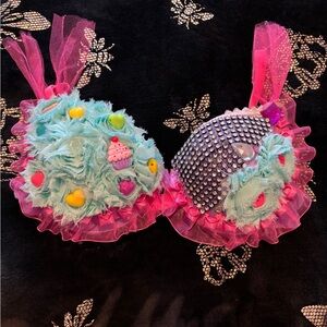 Vibrant Pink and Blue Embellished Bra